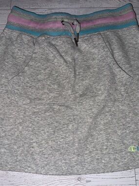 Champion Gray Terry Mini Skirt with Pastel Pink Blue Waistband Drawstring Pocket